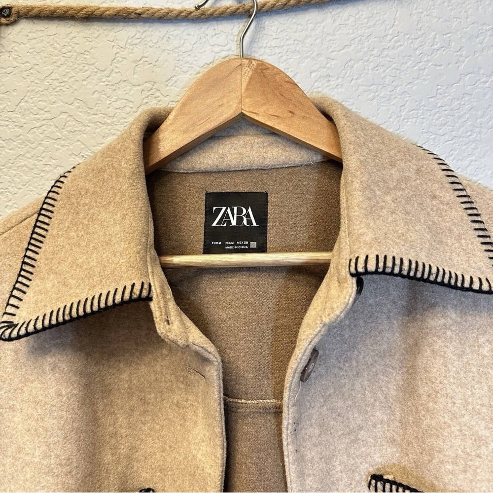 Zara NWT beige tan oversized button front stitched shacket - Picture 12 of 16